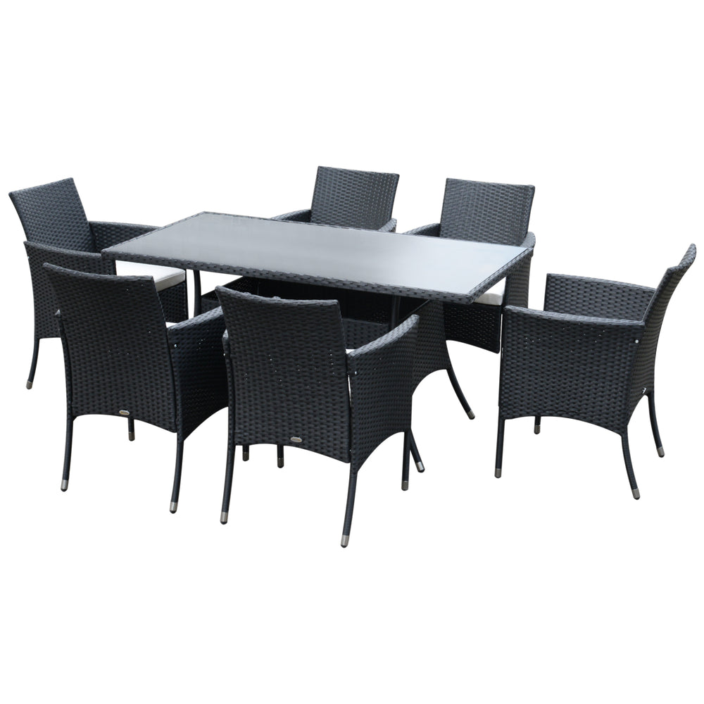 6-Seater Rattan Dining Set Garden Furniture Patio Rectangular Table Cube Chairs Outdoor Fire Retardant Sponge Black