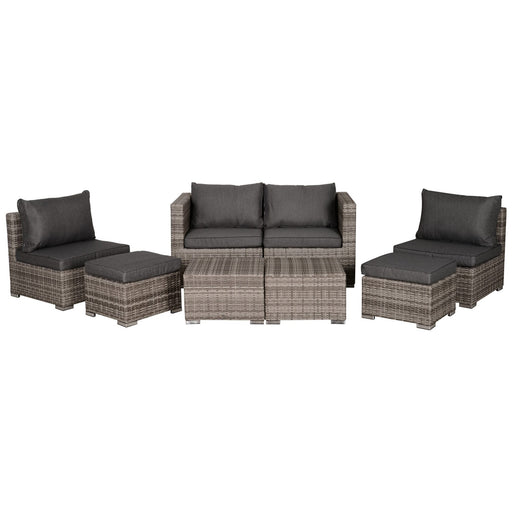 6-Seater Rattan Garden Furniture 6 Seater Sofa & Coffee Table Set Outdoor Patio Furniture Wicker Weave Chair Space-saving Compact, Grey