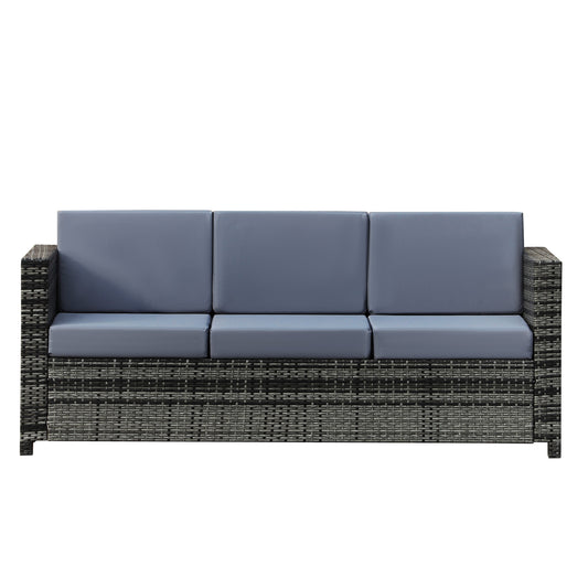 Warehouse Clearance: 3-Seater Weather Resistant Outdoor Garden Rattan Sofa - Mixed Grey (Jersey Only))