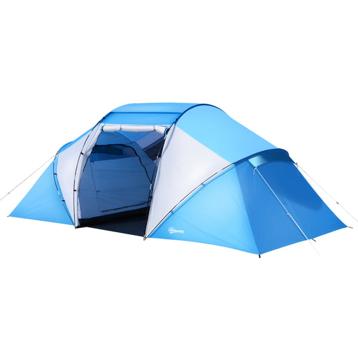 4-6 Man Camping Tent w/ Two Bedroom, Hiking Sun Shelter, UV Protection Tunnel Tent, Blue and White