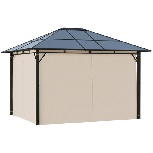 3.6 x 3(m) Hardtop Gazebo Canopy with Polycarbonate Roof Garden Pavilion with Removable Curtains and Steel Frame, Brown