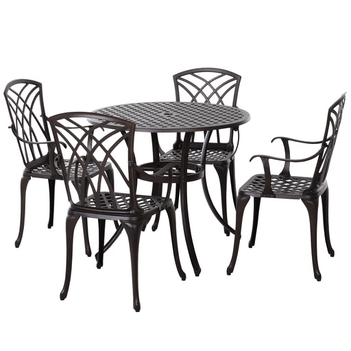 Cast Aluminium 4-Seater Outdoor Garden Table & Chair Set Brown