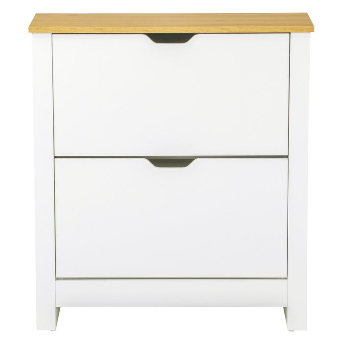 12-Shoe Storage Cabinet 4 Shelves 2 Drawers 4 Protective Legs Modern Stylish Unit Hallway Bedroom Home Furniture White