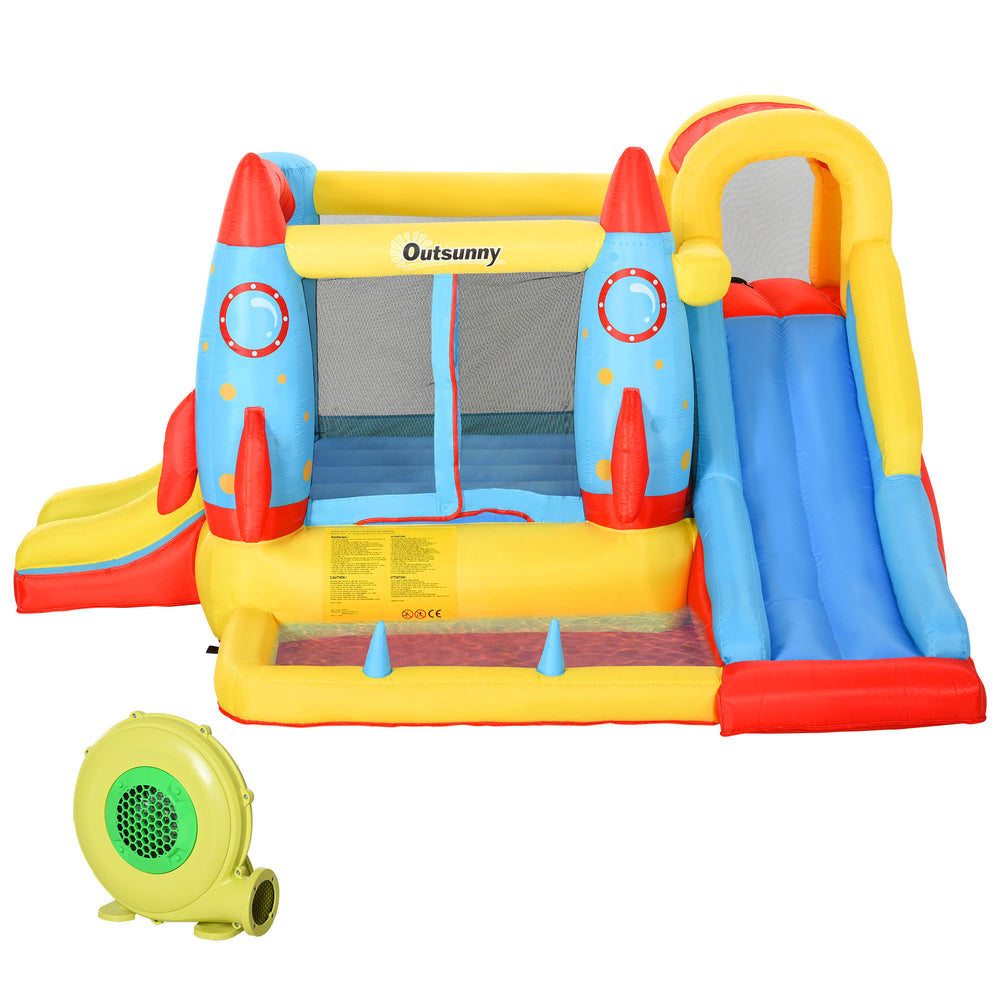 Kids Bounce Castle House Inflatable Trampoline Slide Water Pool 3 in 1 with Blower for Kids Age 3-10 Rocket Design 3.3 x 2.65 x 1.85m