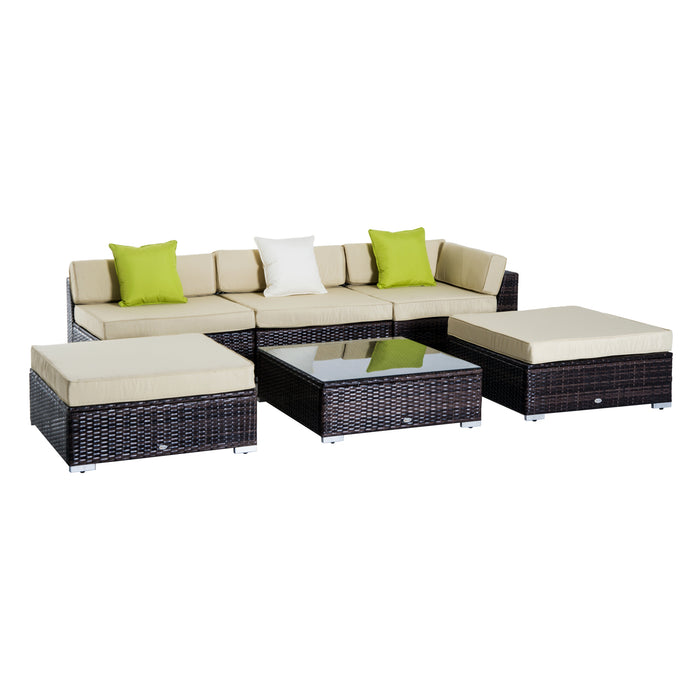 6 PC Rattan Sofa Coffee Table Set