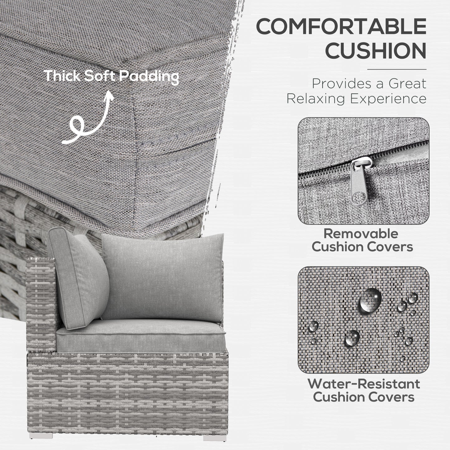 PE Rattan Wicker Corner Set Garden Furniture Single Chair w/ Cushions, Grey