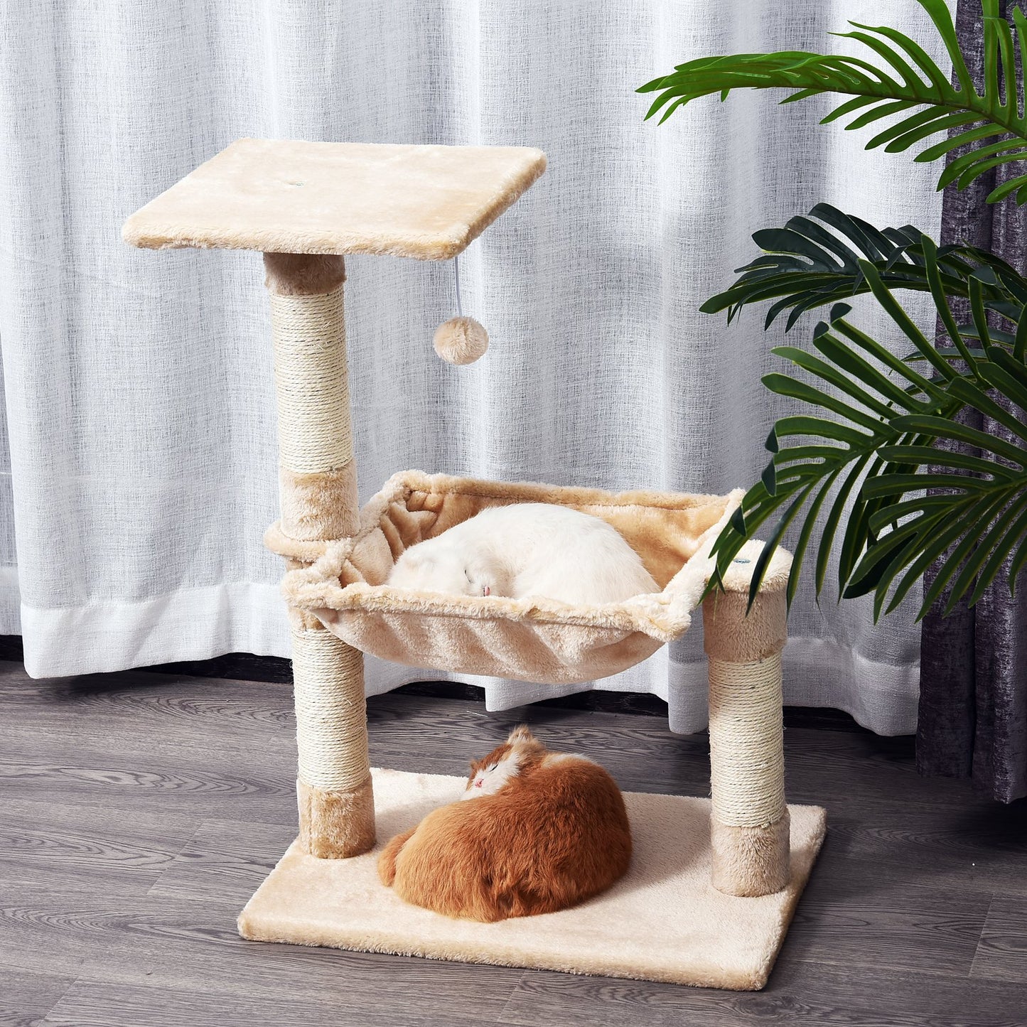 70cm Cat Tree for Indoor Cats Durable Natural Sisal Scratching Posts Hammock Bed Kitty Activity Center Beige