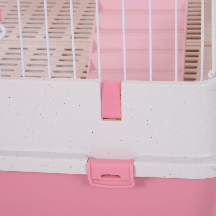 4-Level Small Animal Cage, Indoor Bunny House, for Ferrets, Chinchillas w/ Wheels, Slide-Out Tray, Pink, 81 x 52.5 x 114 cm