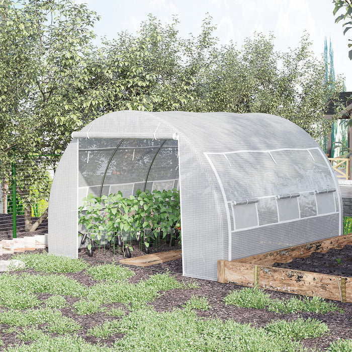 3 x 3 x 2 m Polytunnel Greenhouse, Walk in Pollytunnel Tent with Steel Frame, Reinforced Cover Zippered Door 6 Windows for Garden White