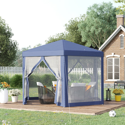 Outsunny 4M Hexagon Gazebo, Netting Party Tent Patio Canopy Outdoor Event Shelter for Activities, Shade Resistant, Blue