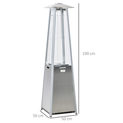 11.2KW Outdoor Patio Gas Heater Stainless Steel Pyramid Propane Heater Garden Freestanding Tower Heater with Wheels, Dust Cover, Silver