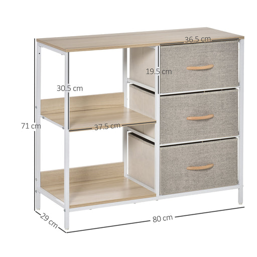 Chest of Drawers Storage  Dresser Cabinet Organizer with 3 Fabric Drawers and 2 Display Shelves for Living Room, Bedroom, Hallway, Beige