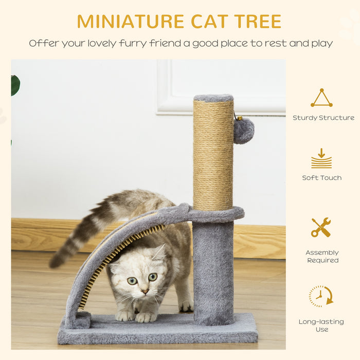 Cat Tree for Indoor Cats Climbing Activity Center Kitten Tower Furniture with Jute Post Scratching Massage Board Hanging Ball with Bell 34 x 24 x 43cm Grey