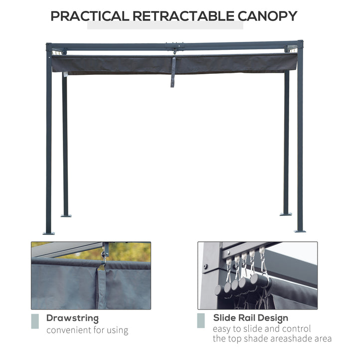 Outsunny 4 x 3(m) Metal Pergola Gazebo Patio Sun Shelter Grape Tent Retractable Canopy Grey