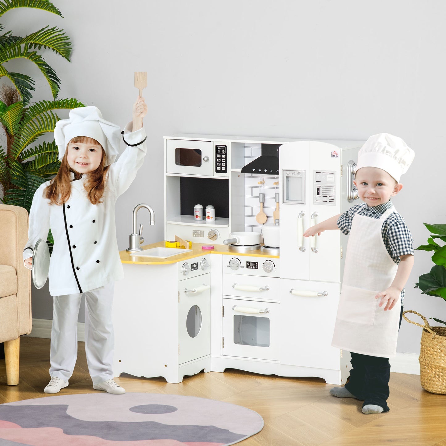 Kids Kitchen Playset, Large Pretend Role Play Kitchen, White