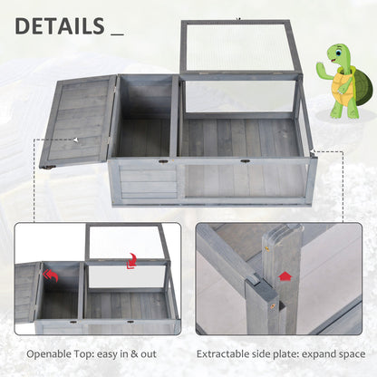 Tortoise House with Mesh Roof, Small Reptile Wooden House, Tortoise Enclosure with Removable Side Panel, for Indoor - Grey