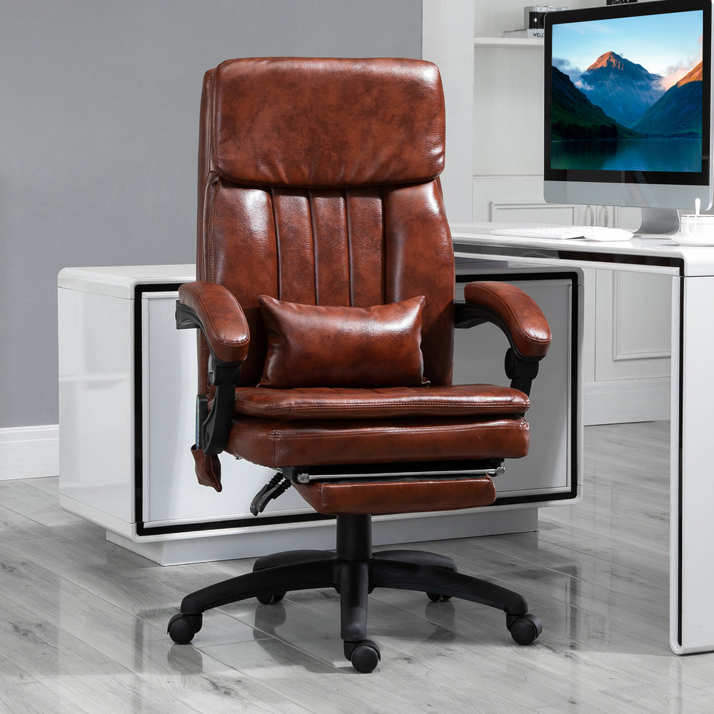 PU Leather Office Chair with 7 Point Vibrating Massage, Computer Desk Chair with Footrest, Adjustable Height, Reclining Back, Brown