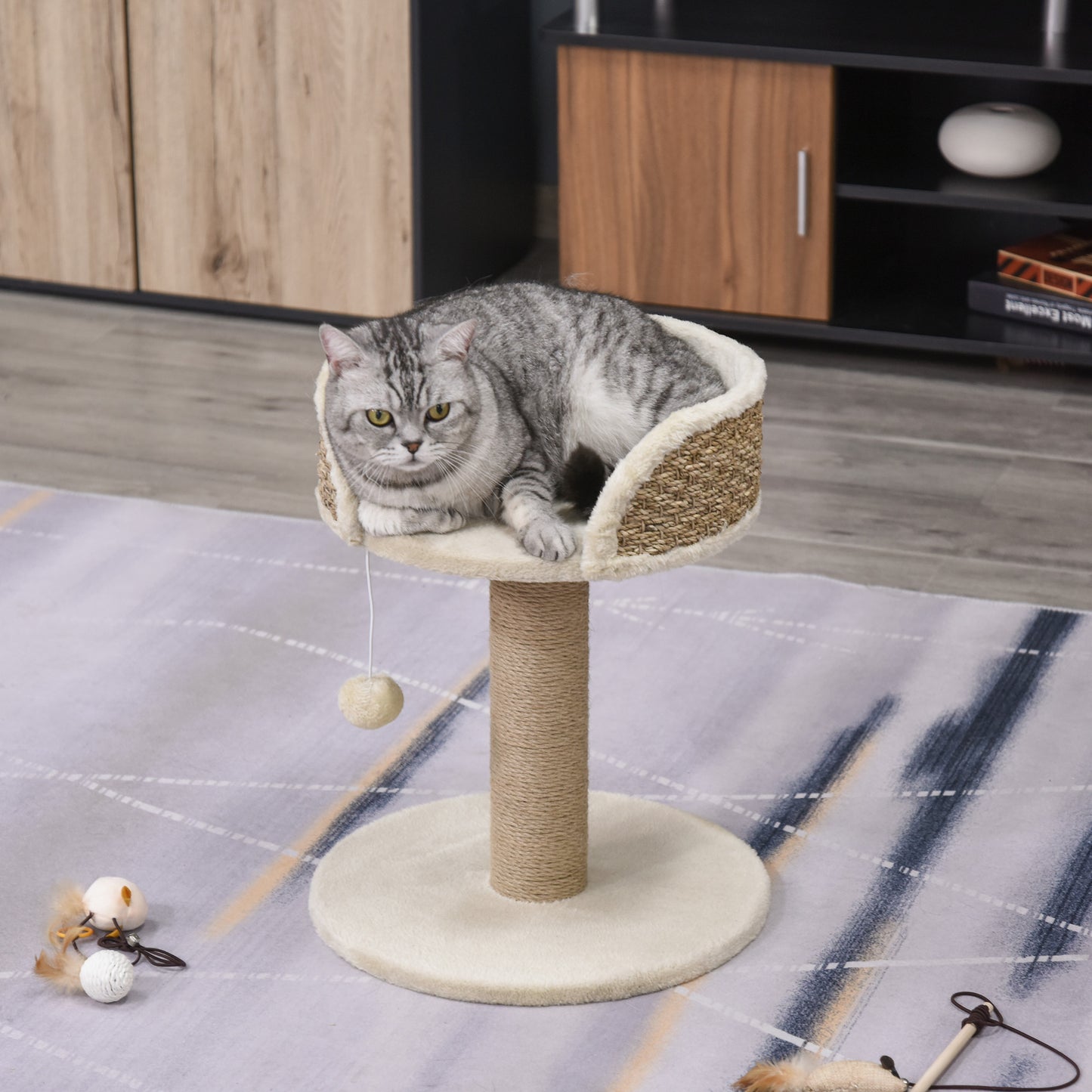 Cat Tree for Indoor Cats Kitten Tower Activity Center Climbing Stand Furniture with Scratching Posts Dangling Ball Perch Beige