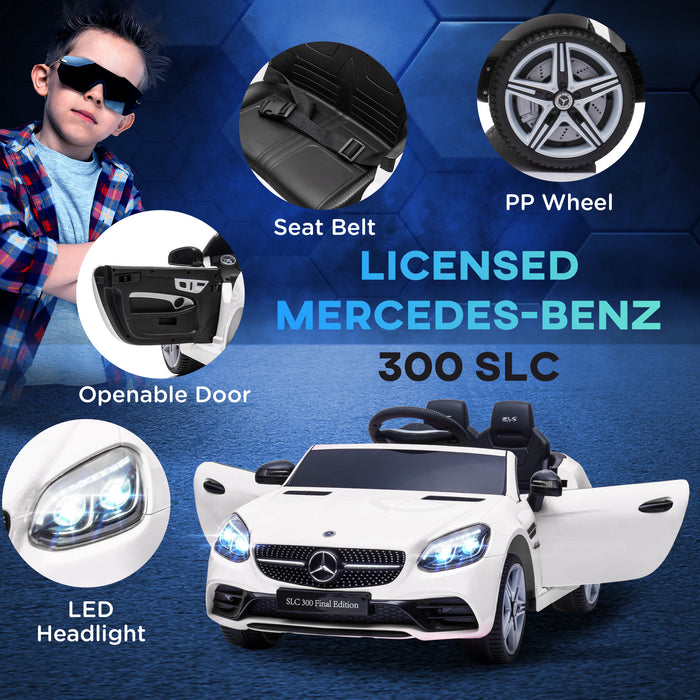 AIYAPLAY Mercedes Benz SLC 300 Licensed 12V Kids Electric Ride On Car with Parental Remote Two Motors Music Light Suspension Wheel for 3-6 Year White