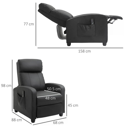 Recliner Sofa Massage Chair PU Leather Armcair w/ Footrest and Remote Control for Living Room, Bedroom, Home Theater, Black