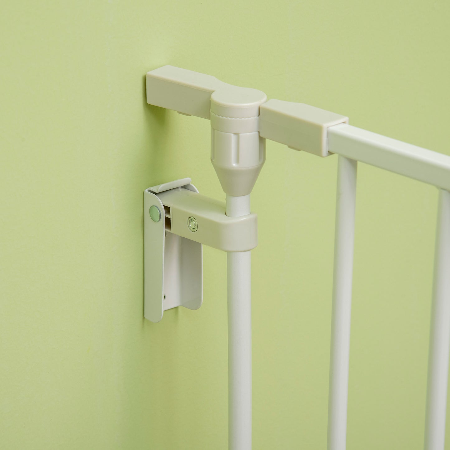 Pet Safety Gate, 5 Panel Playpen Fireplace Christmas Tree Metal Fence Stair Barrier Room Divider with Walk Through Door Automatically Close Lock White