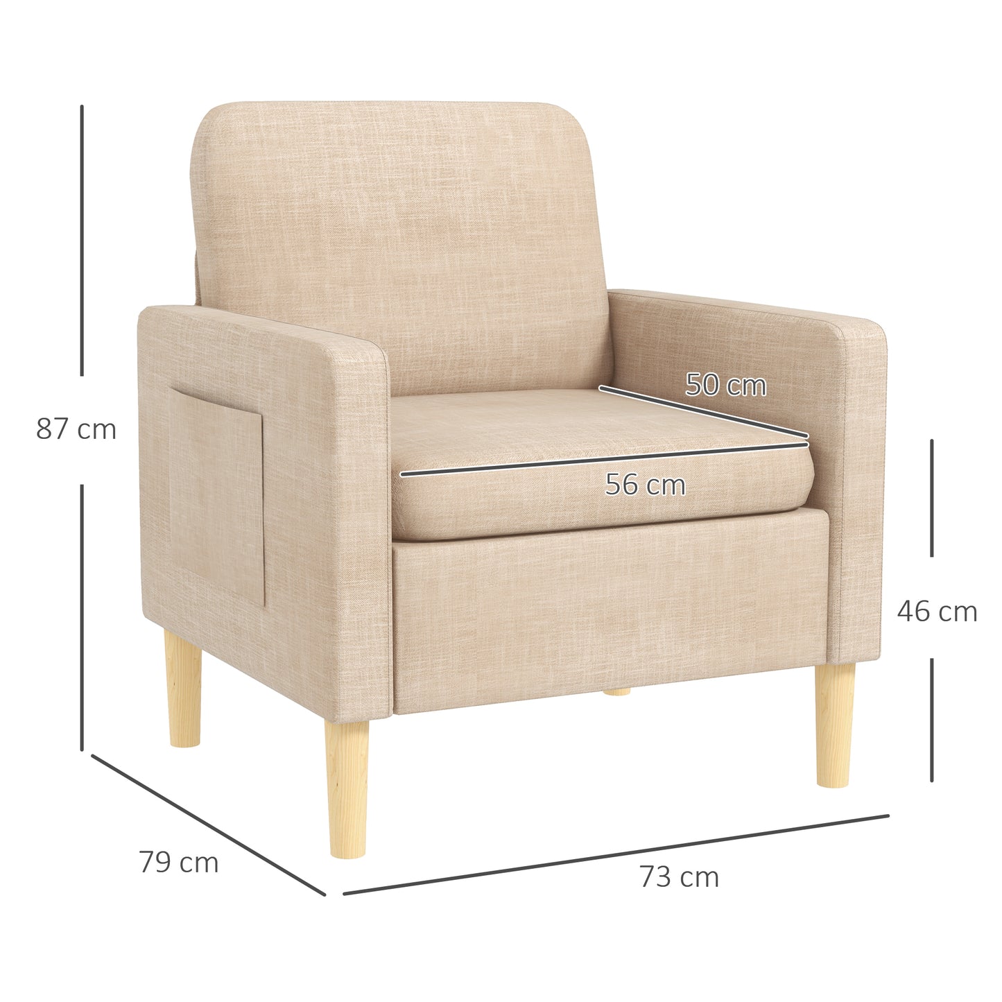 Modern Armchair, Comfy Fireside Chair, Upholstered Accent Chair for Living Room, Bedroom, Home Office, Beige