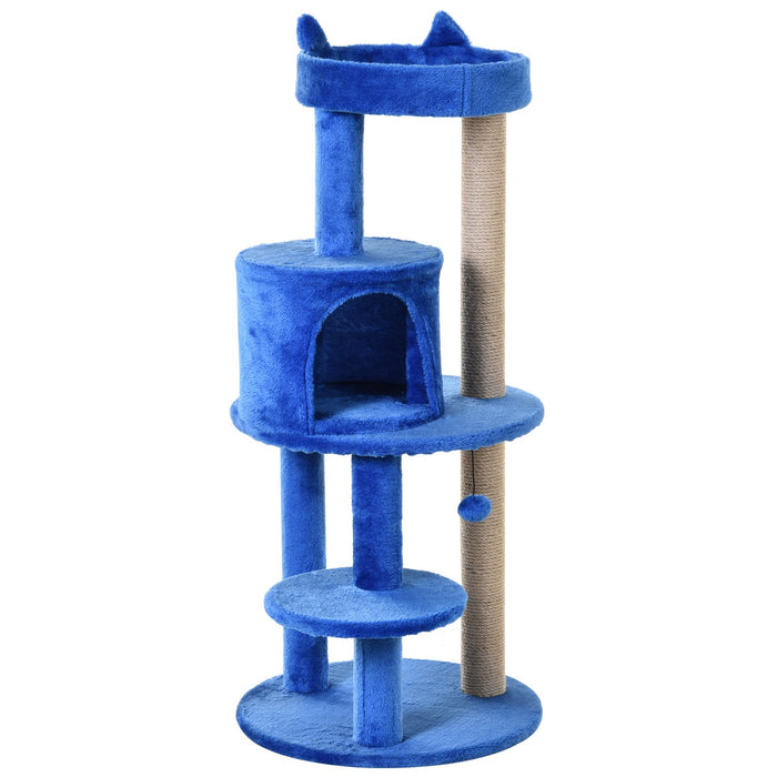 104 cm Cat Tree, Cat Condo Tree Tower, Cat Activity Centre with Scratching Posts, Plush Perches, Hanging Ball - Blue