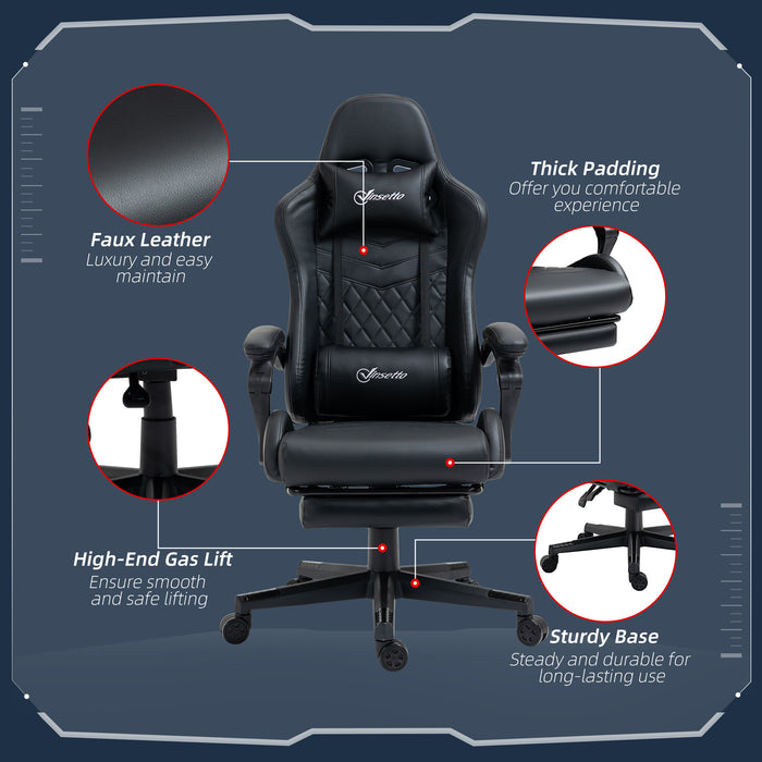 Racing Gaming Chair with Swivel Wheel, Footrest, PU Leather Recliner Gamer Desk for Home Office, Black