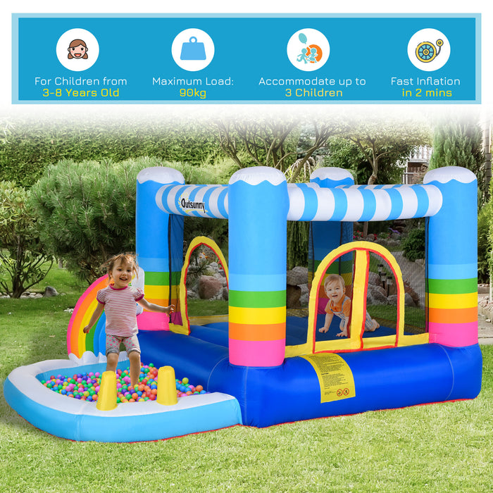 Kids Bouncy Castle House Inflatable Trampoline Water Pool 2 in 1 with Blower for Kids Age 3-12 Rainbow Design 2.9 x 2 x 1.55m