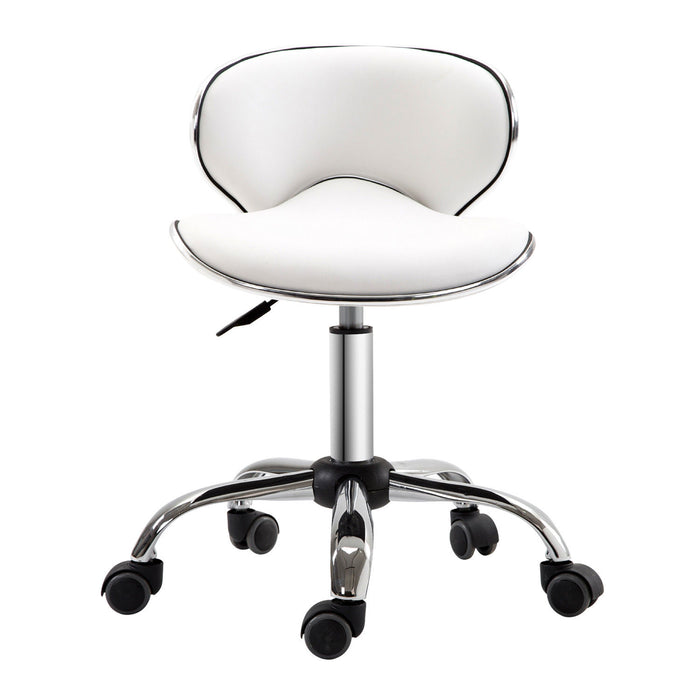 PU Leather Rolling Swivel Salon Chair Salon Stool with Backrest White