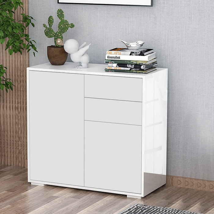 Push-Open Cabinet with 2 Drawer 2 Door Storage Cabinet for Home Office White