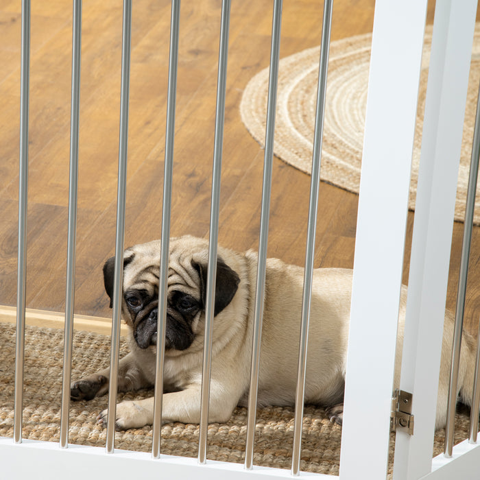 Foldable Dog Gate, Wooden Freestanding Pet Gate with 2 Support Feet, Dog Barrier for Doorways, Stairs, Halls - White