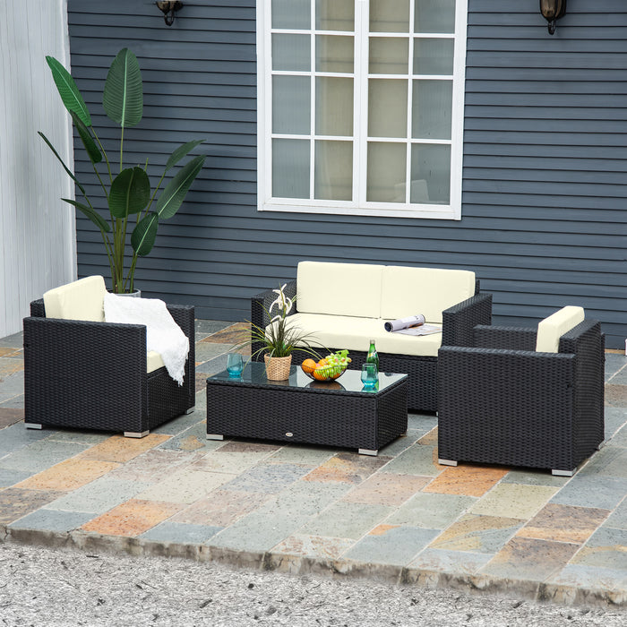 4-Seater Rattan Sofa Set Garden Rattan Furniture Wicker Steel Chair Seat Furniture Patio Rattan Garden Sofa Black