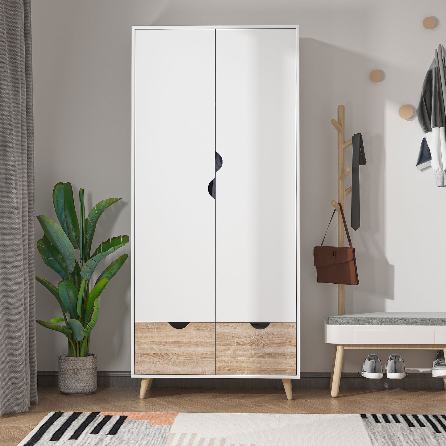 ELEGANT Wardobe: Fresh white in colour, with wood-effect bottom drawers for a complementary look
