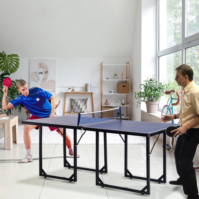 Folding Mini Table Tennis/Ping Pong Table Set-Black/Blue