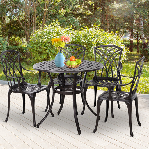 Cast Aluminium 4-Seater Outdoor Garden Table & Chair Set Brown