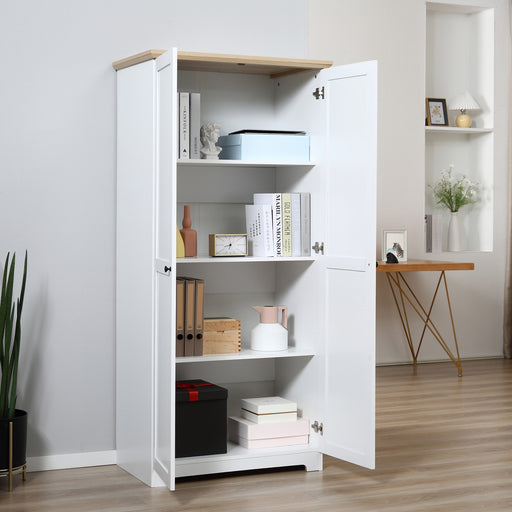 172cm Wooden Storage Cabinet Cupboard With 2 Doors 4 Shelves White Pantry Closet