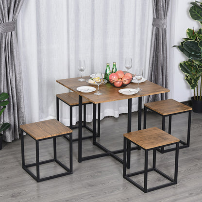 5 Piece Dining Table and Chairs Set 4, Industrial Space Saving Table and Chairs with Metal Frame,