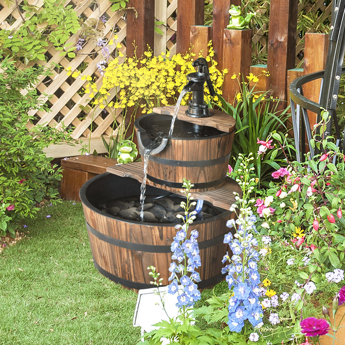 Wooden Water Pump Fountain Cascading Feature Barrel Garden Deck (2 Tier)