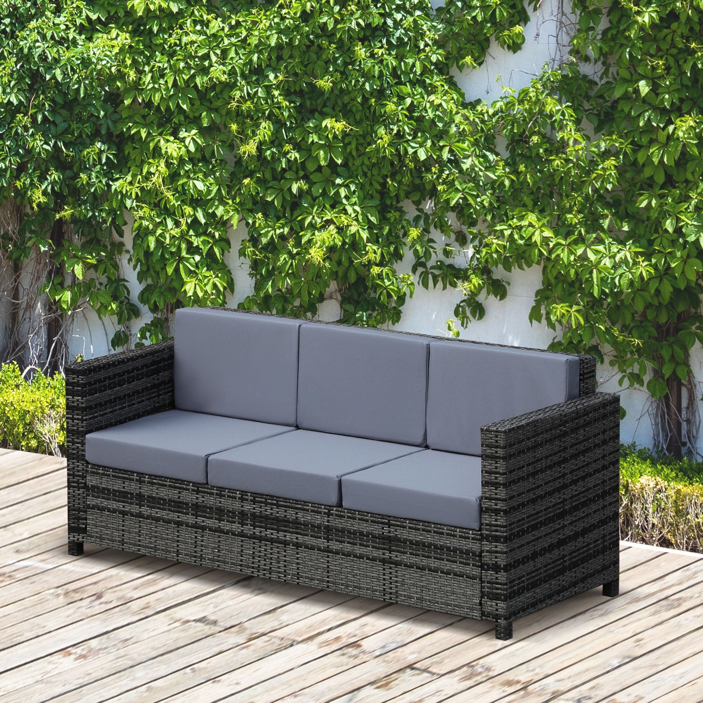 Warehouse Clearance: 3-Seater Weather Resistant Outdoor Garden Rattan Sofa - Mixed Grey (Jersey Only))