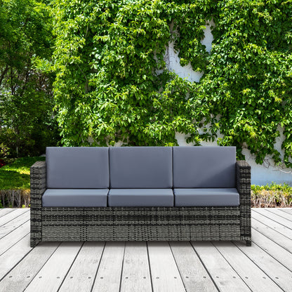 Warehouse Clearance: 3-Seater Weather Resistant Outdoor Garden Rattan Sofa - Mixed Grey (Jersey Only))