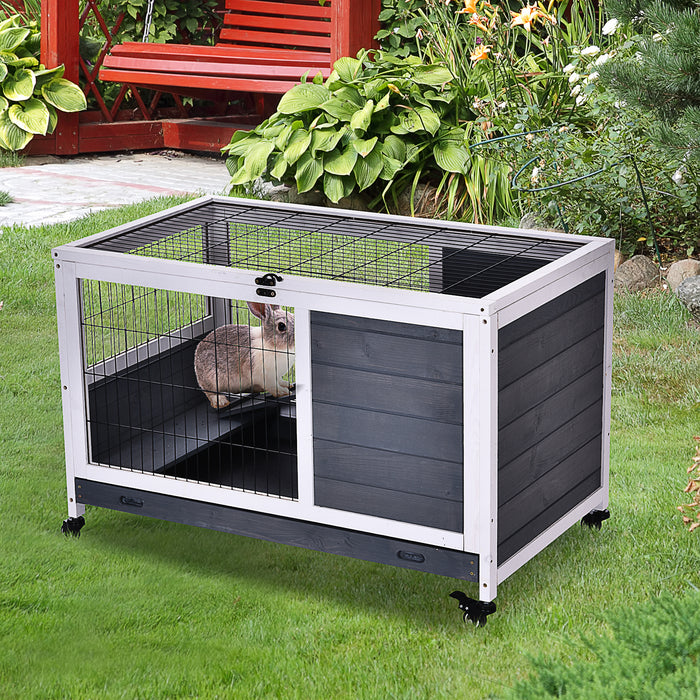 Wooden Rabbit Hutch Portable Indoor Guinea Pigs House Bunny Small Animal Cage Openable Roof Enclosed Run 90 x 53 x 59 cm