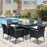 6-Seater Rattan Dining Set Garden Furniture Patio Rectangular Table Cube Chairs Outdoor Fire Retardant Sponge Black