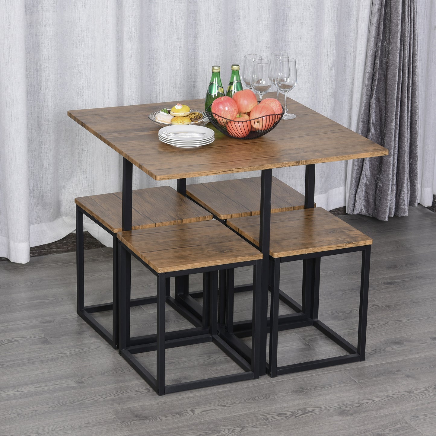 5 Piece Dining Table and Chairs Set 4, Industrial Space Saving Table and Chairs with Metal Frame,