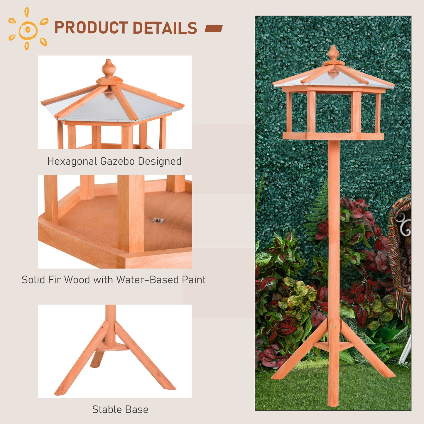 Wooden Bird Table Free Standing Feeder Garden Sheltered Feeding Station Parrot Stand Birdhouse _40x113cm