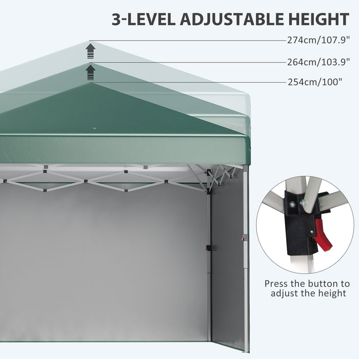 Outsunny 3 x 3 (M) Pop Up Gazebo with 2 Sidewalls, Leg Weight Bags and Carry Bag, Height Adjustable Party Tent Event Shelter for Garden, Patio, Green