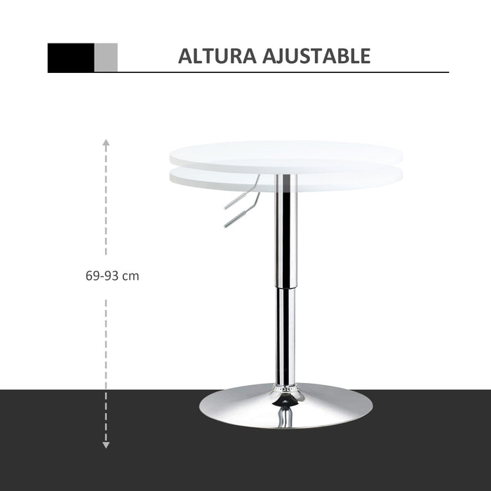 Bar Table 60cm Adjustable Height Round Bistro Table w/ Swivel Top Metal Frame Counter Surface Stylish Kitchen Conservatory White