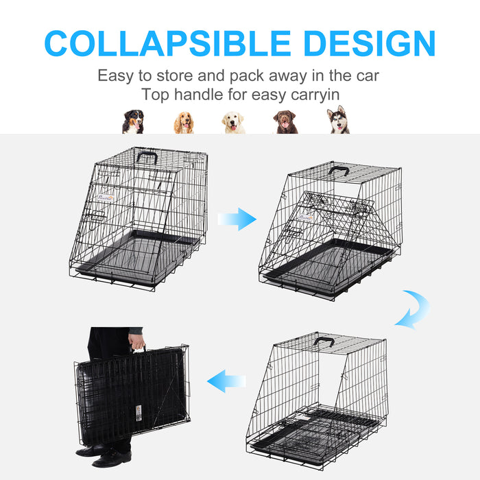 Metal Dog Car Crate Folding Pet Cage Transport Box Carrier for Small Dog with Removable Tray 77 x 47 x 55cm