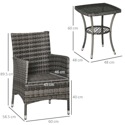 Stylish 3 Piece Outdoor Rattan Bistro Set with Cushions in Mixed Grey