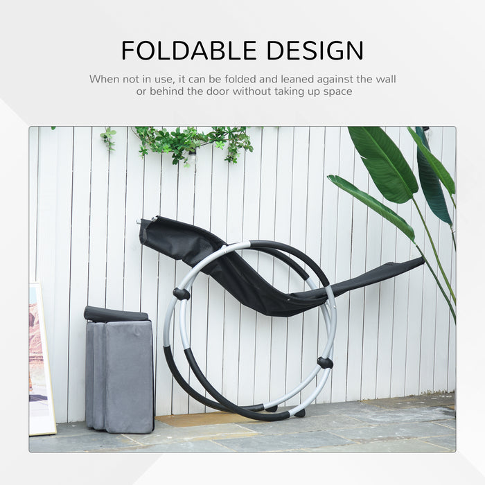 Orbital Rocking Chair Folding Lounger Anti-drop with Mat Removable Design 2 in 1 145x74x86cm Black Grey